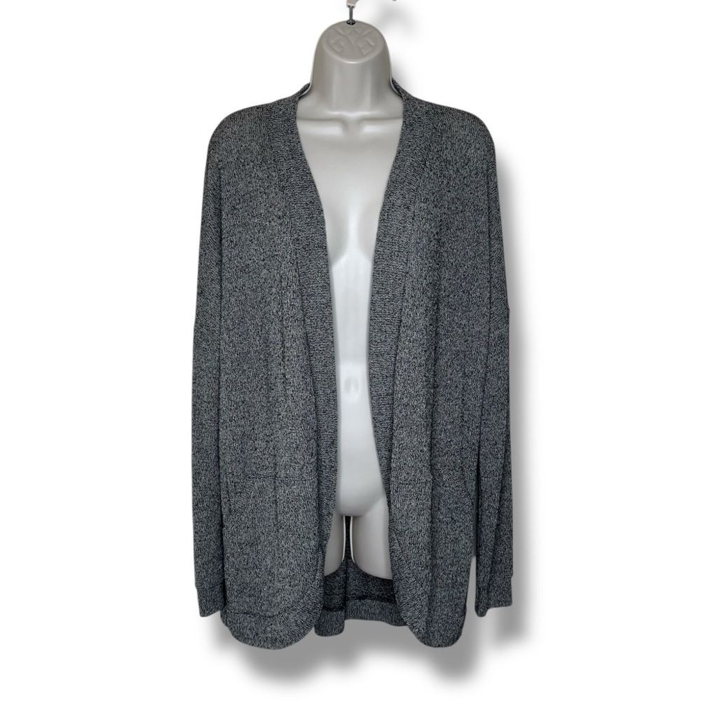 Handmade Lightweight Knit Open Front Cocoon Cardigan Marled Black Tan Women XL